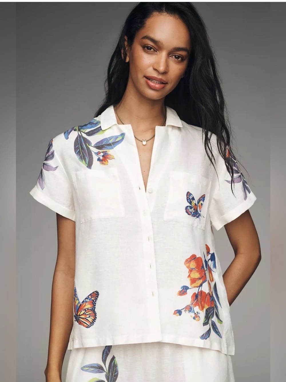 NWT By Anthropologie Brenna Linen Cotton Buttondown Top